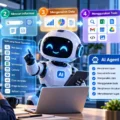 Ilustrasi AI Agent yang menunjukkan alur dari tujuan pengguna, pencarian informasi, analisis data, penggunaan tools, hingga penyelesaian tugas, serta perbedaannya dengan chatbot.