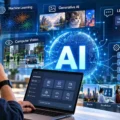 Ilustrasi Artificial Intelligence yang menampilkan machine learning, generative AI, LLM, computer vision, AI agent, serta contoh penerapannya.
